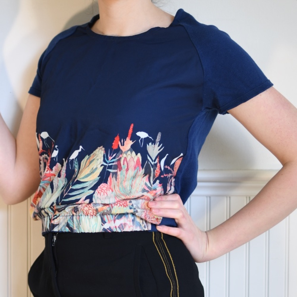Anthropologie navy top with flora design